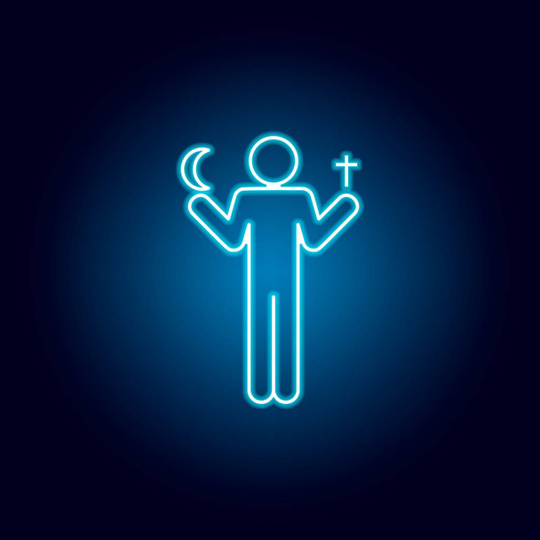 maestro de la religión icono en el estilo de neón azul. señal de símbolo de educación pictograma
. - Vector, imagen