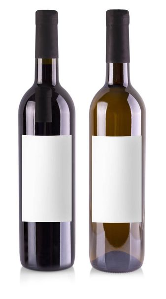 die Rot- und Weißweinflaschen mit Etikett isoliert über weißem Ba - Foto, Bild