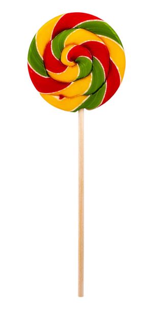 The close up of colorful, handmade swirl lollipop isolated on wh - Photo, Image