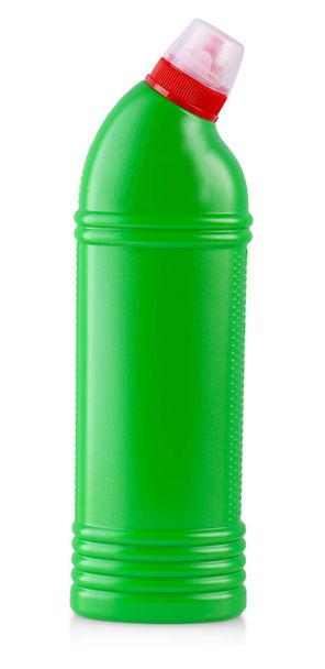 La bouteille en plastique vert avec des produits de nettoyage ménagers isolat
 - Photo, image