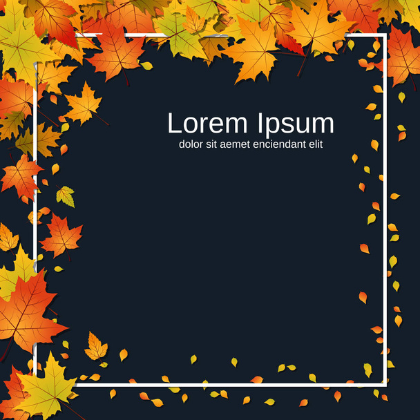 Herbst-Stil Vektor Hintergrund mit bunten Blättern und weißem Rahmen - Vektor, Bild