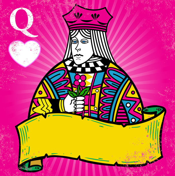 Bunte Königin der Herzen mit Banner krank - Vektor, Bild