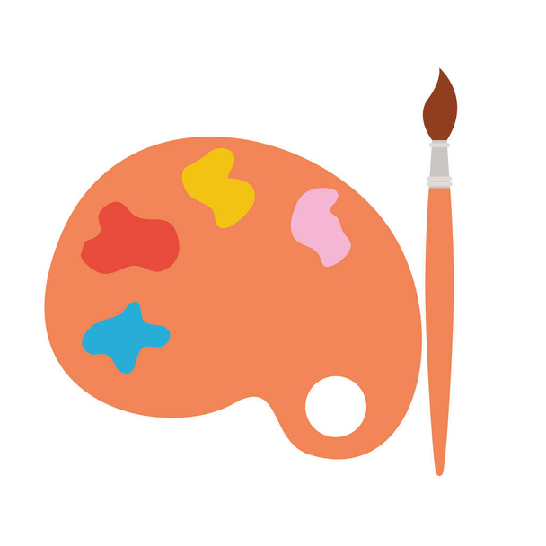 paint pallete and brush isolated icon - Vector, Image