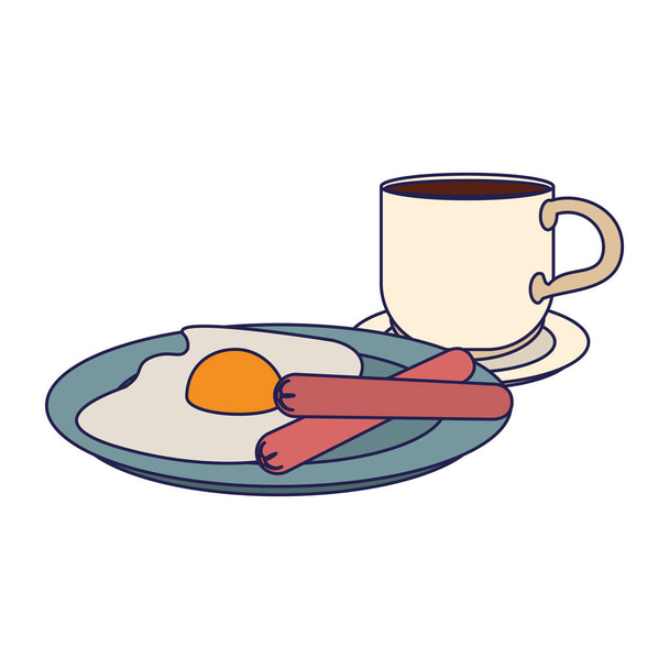 Amerikaans ontbijt eten blauwe lijnen - Vector, afbeelding