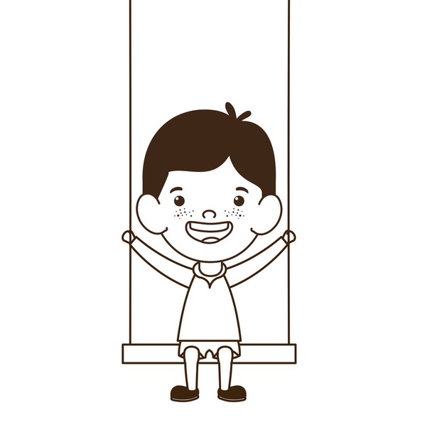silhouet van baby jongen in Swing glimlachend - Vector, afbeelding