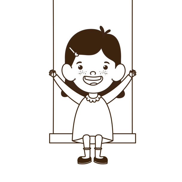 silhouette of baby girl in swing smiling - Vector, Image