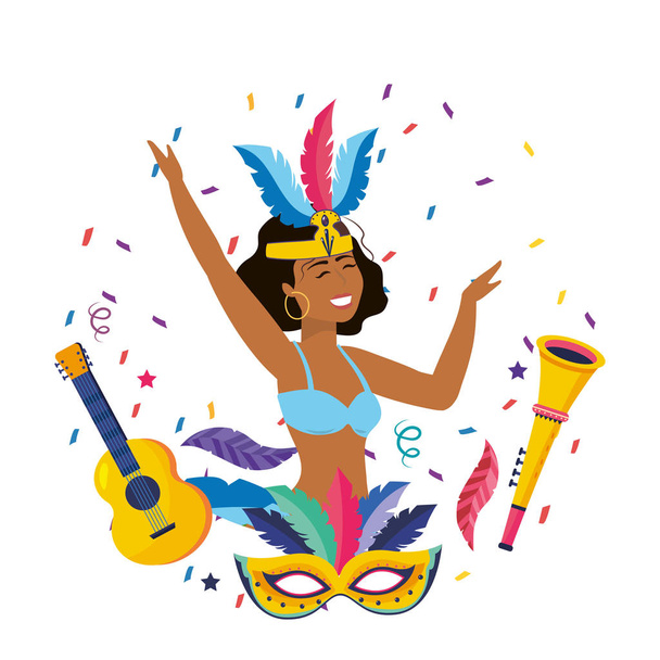 Frau feiert brasilianischen Karneval - Vektor, Bild