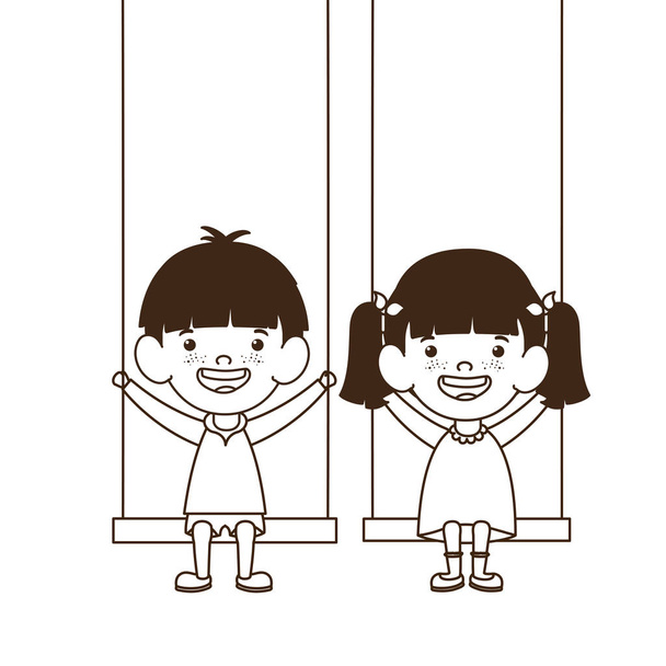 σιλουέτα του μωρού ζευγάρι σε swing χαμογελά - Διάνυσμα, εικόνα