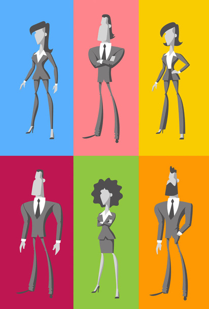 06 Flat cartoon business people, grayscale version. These vector people have modern character design. You can easily edit their colors. They will help you complement your presentation, website, ebook or infographic. - Vector, Image