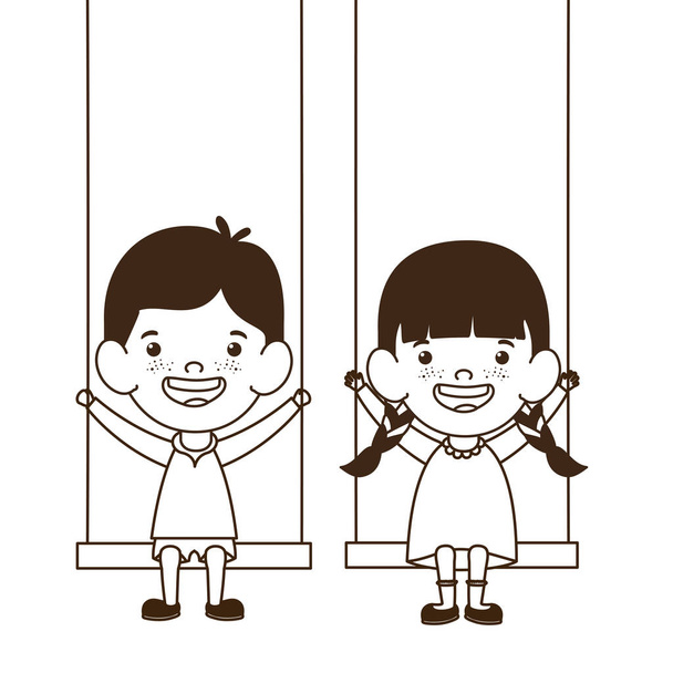 silhouette di coppia bambino in altalena sorridente
 - Vettoriali, immagini