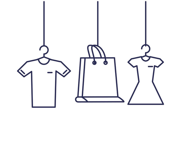 shopping bag with shirt and dress hanging - Vector, Image