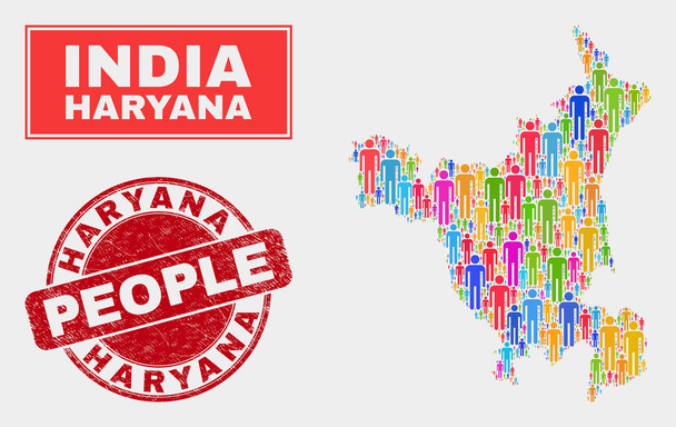 Haryana State Map Population People and Dirty Stamp Seal - Vector, afbeelding