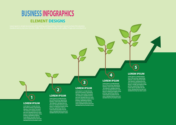 Növekedési üzleti koncepció. Növénynövekedés, 5 folyamatok ciklus. Az üzleti javulást a sikerhez. Vektor infographic illusztráció. - Vektor, kép