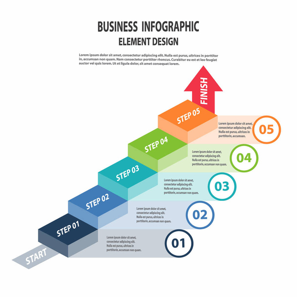 Infografik Geschäftsvorlage mit Schritten für Präsentation, Verkaufsprognose, Webdesign, Verbesserung, Schritt für Schritt - Vektor, Bild