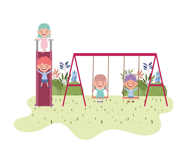 groep baby's in Park games op witte achtergrond - Vector, afbeelding