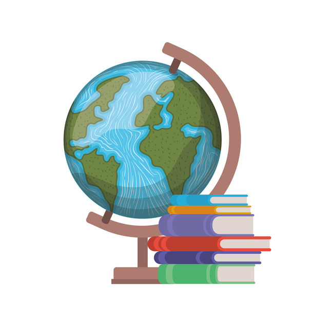 stack of books with globe on white background - Διάνυσμα, εικόνα