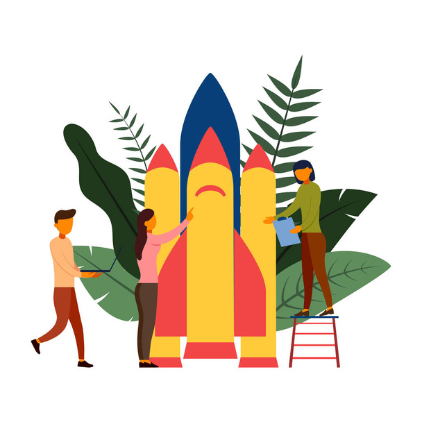 Menschen bauen eine Rakete für ein Raumschiff, Vektor-Illustration - Vektor, Bild
