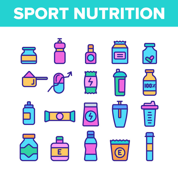 スポーツ栄養ベクトルカラーラインアイコンセット - ベクター画像