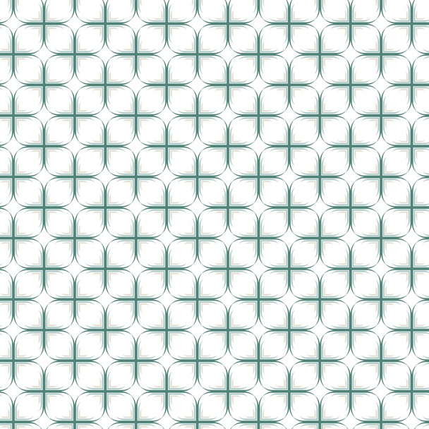 Beige turquoise white cross shaped joined elements in regular rows on white background geometric retro seamless pattern - Vektor, obrázek