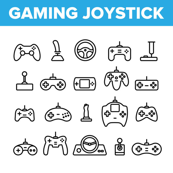 Gaming Joystick Vector Thin Line Icons Set - Vector, afbeelding