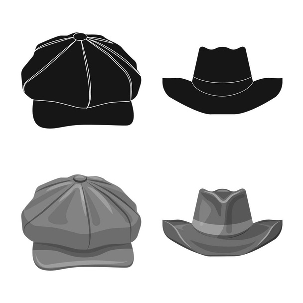 Vector illustration of headgear and cap sign. Collection of headgear and accessory stock vector illustration. - Вектор,изображение