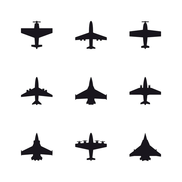 Conjunto de símbolos de avión. Aviones, aviones, iconos de negro azabache
. - Vector, Imagen