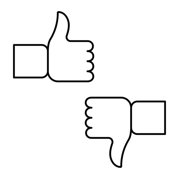 Flat linear design. Like, dislike and hand icon for mobile apps, web sites and public use. Vector illustration. A hand with a raised finger up and down. - Vector, Image