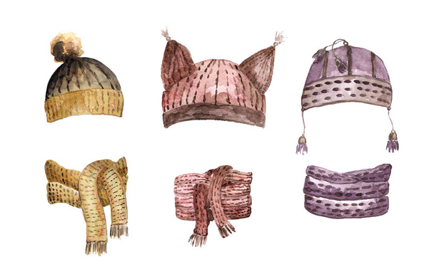 Conjunto de sombreros y bufandas de invierno
 - Foto, Imagen