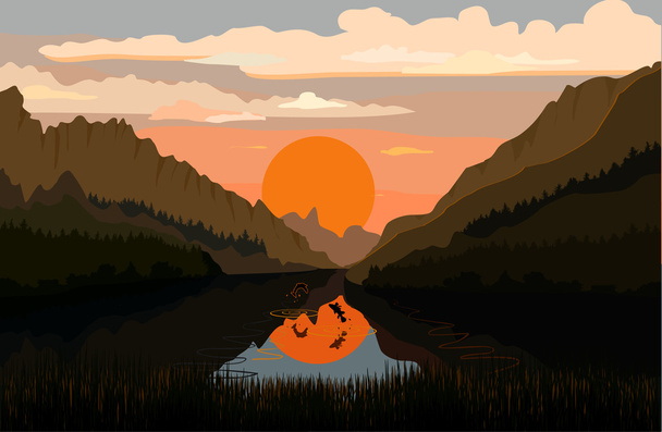 静かな山の湖 - ベクター画像