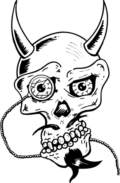 duivel schedel met hoorns en glazen oog pie - Vector, afbeelding