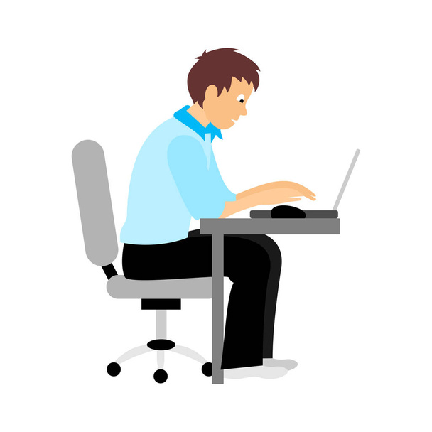 Business person working on computer. Businessman sitting on chair for the office Desk. Vector flat illustration. - Vektor, Bild