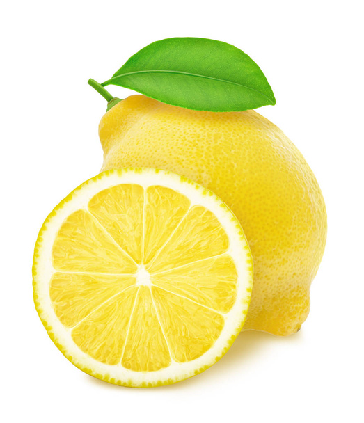 Whole and halved lemons isolated on white background. - Foto, Imagem