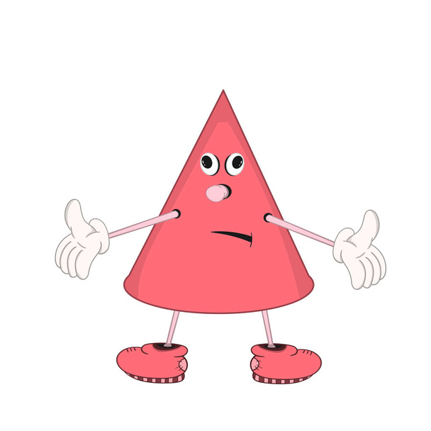 drôle dessin animé cône rouge avec les yeux, les bras et les jambes, démontre la confusion émotionnelle et écarte ses bras sur le côté
. - Vecteur, image