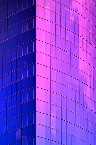 Blue neon skyscraper corner - Zdjęcie, obraz