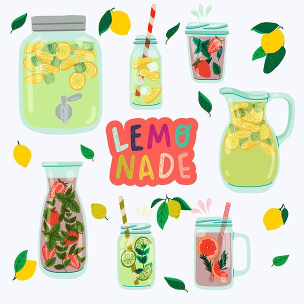 Lemonade jugs, jars and gasses clipart - Vector, Image