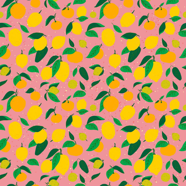 Handgezeichnete Orangen und Zitronen nahtloses Muster - Vektor, Bild