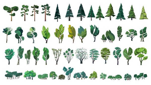 huge collection of stylized isolated green plants for your illustrations - Vetor, Imagem
