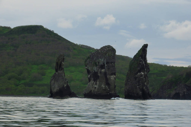 Le rocce sono chiamate "Tre Fratelli", vicino alla costa dell'oceano Pacifico
 - Foto, immagini