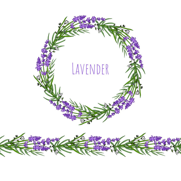 The lavender elegant card with frame of flowers and text. - Vetor, Imagem