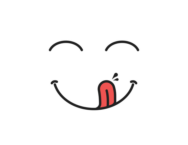 Mňam úsměv. Lahodné, chutné jíst emoji tvář jíst s ústy a jazykem gurmán těší chuť - Vektor, obrázek