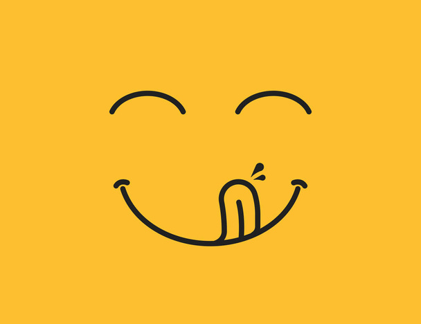 Heerlijke glimlach. Heerlijk, lekker eten emoji gezicht eten met mond en tong gourmet genieten van smaak - Vector, afbeelding