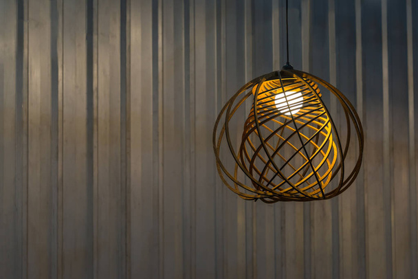 Modern wooden ceiling lamp interior lighting bulbs decoration contemporary - Foto, Imagem