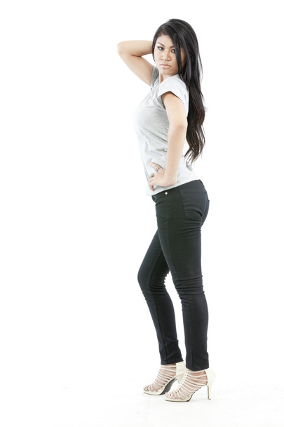 Sexy asian girl with blank grey t-shirt - Φωτογραφία, εικόνα
