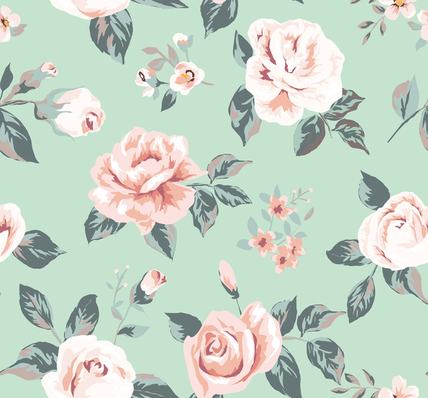 Classic wallpaper seamless vintage flower pattern on green background - Vector, Image