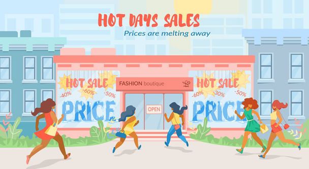 Płaski banner Hot Days sprzedaż w Fashion Boutique. - Wektor, obraz