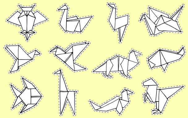 Origami-Tiere handgezeichnetes Kritzelset - Vektor, Bild