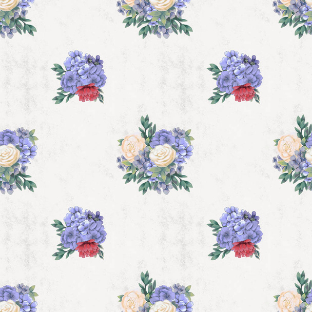 Watercolor floral seamless pattern. Hand painted flowers, greeting card template or wrapping paper - Фото, изображение
