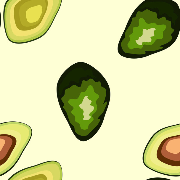 Avocado seamless pattern on background. Whole and cut avocado - Vettoriali, immagini