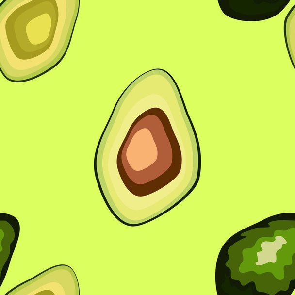 Avocado seamless pattern on background. Whole and cut avocado - Vektori, kuva