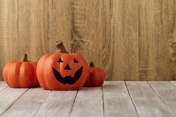 Pumpkins On Table Halloween Background - Valokuva, kuva